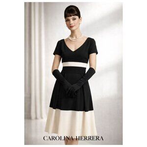 Carolina Herrera Bicolor A-Line Virgin Wool Dress Size: L | US 10